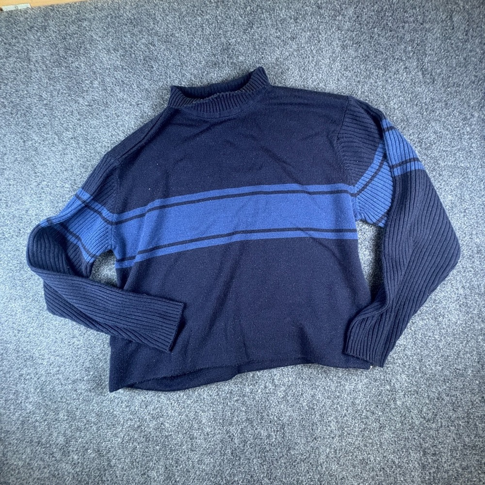 Anchor Blue Sweater Mens Medium Blue Acrylic Chunky Knit Long Sleeve Mock Neck